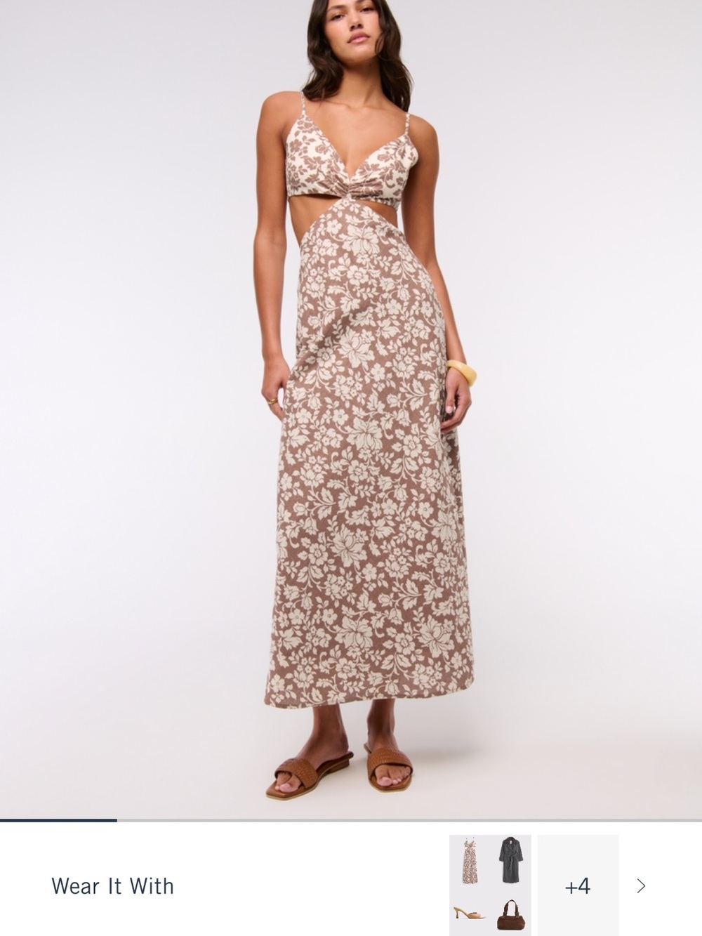 Abercrombie & Fitch Brown and Cream Floral Cutout Maxi Dress